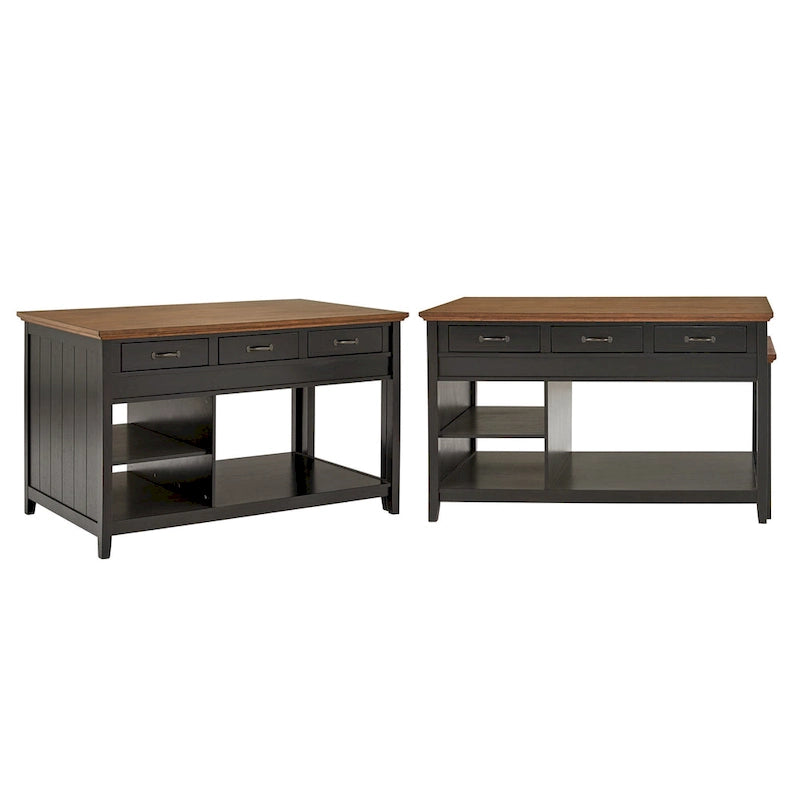 Ronda Two-Tone Antique Finish Extendable Kitchen Island with 3 Drawers