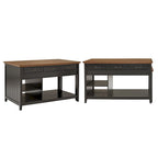 Ronda Two-Tone Antique Finish Extendable Kitchen Island with 3 Drawers