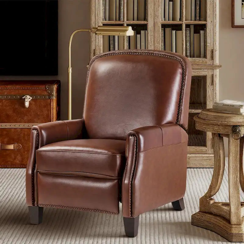 Gladis Modern Retro Genuine Leather Recliner with Nailhead Trim by HULALA HOME