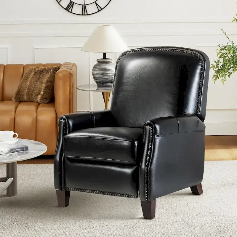 Gladis Modern Retro Genuine Leather Recliner with Nailhead Trim by HULALA HOME