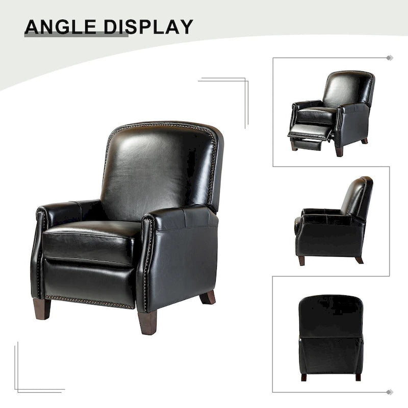 Gladis Modern Retro Genuine Leather Recliner with Nailhead Trim by HULALA HOME