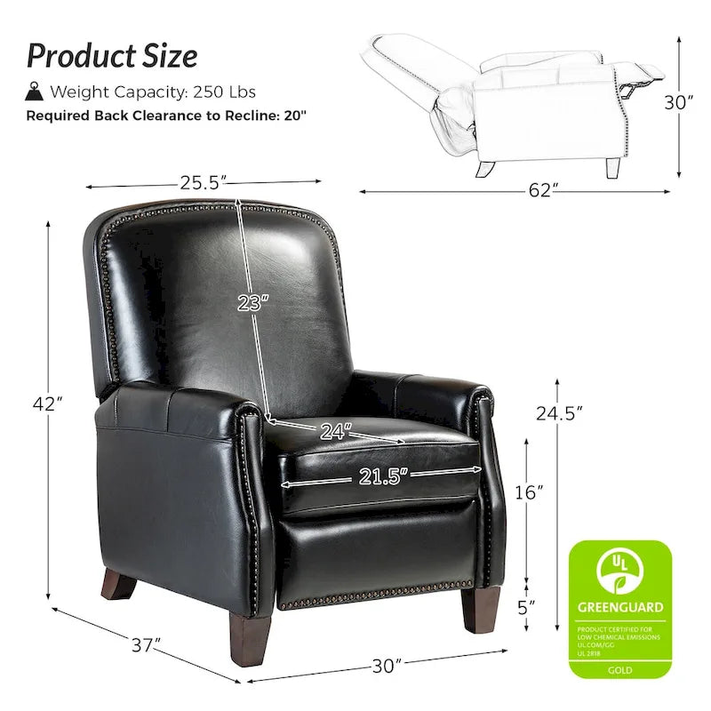 Gladis Modern Retro Genuine Leather Recliner with Nailhead Trim by HULALA HOME