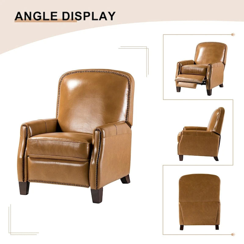 Gladis Modern Retro Genuine Leather Recliner with Nailhead Trim by HULALA HOME