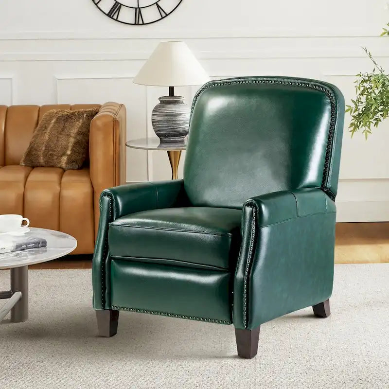 Gladis Modern Retro Genuine Leather Recliner with Nailhead Trim by HULALA HOME