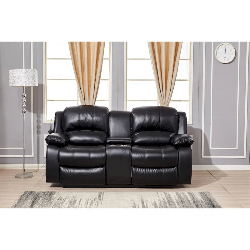 Betsy Furniture Bonded Leather Power Rclining 2-seat Loveseat with Console 8018