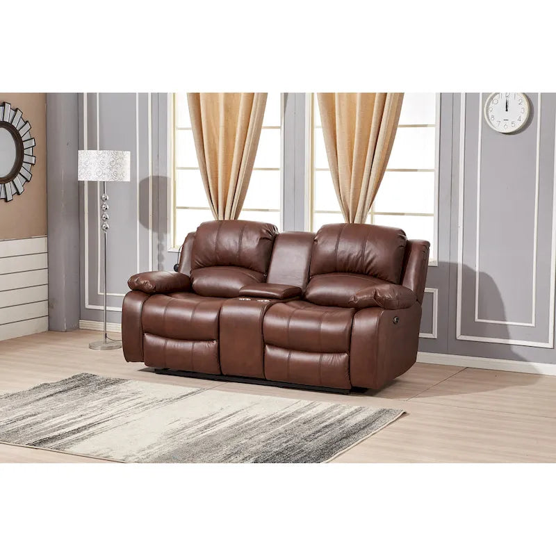 Betsy Furniture Bonded Leather Power Rclining 2-seat Loveseat with Console 8018