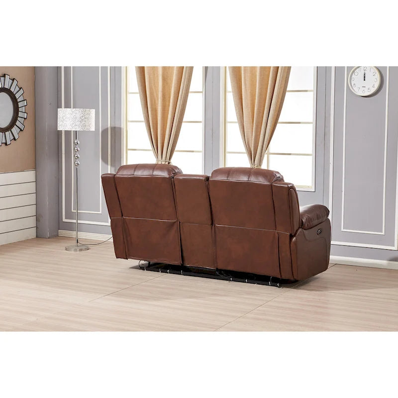 Betsy Furniture Bonded Leather Power Rclining 2-seat Loveseat with Console 8018