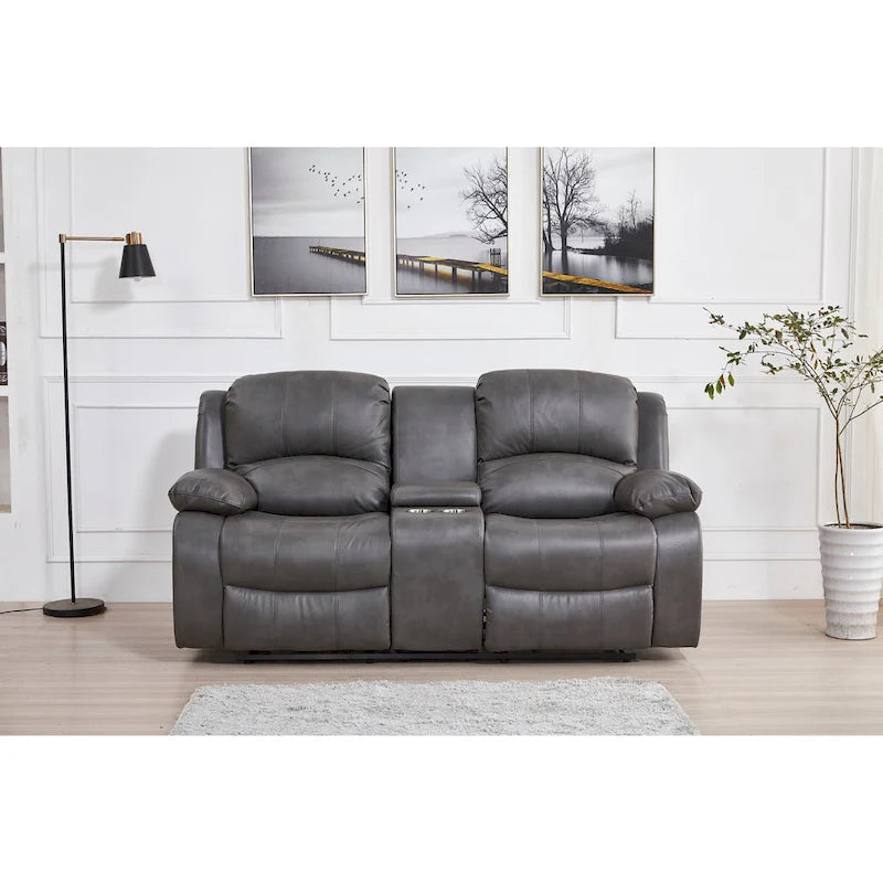 Betsy Furniture Bonded Leather Power Rclining 2-seat Loveseat with Console 8018