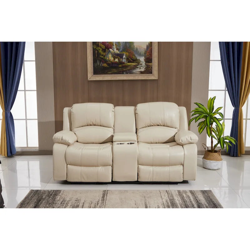 Betsy Furniture Bonded Leather Power Rclining 2-seat Loveseat with Console 8018