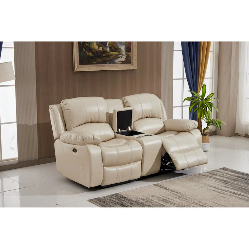 Betsy Furniture Bonded Leather Power Rclining 2-seat Loveseat with Console 8018