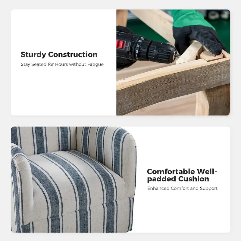 Pancy Traditional Swivel Armchair with Jacobean Strip Pattern by HOLALA HOME