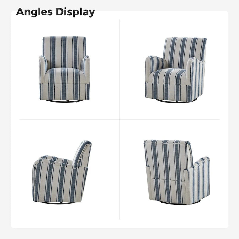 Pancy Traditional Swivel Armchair with Jacobean Strip Pattern by HOLALA HOME