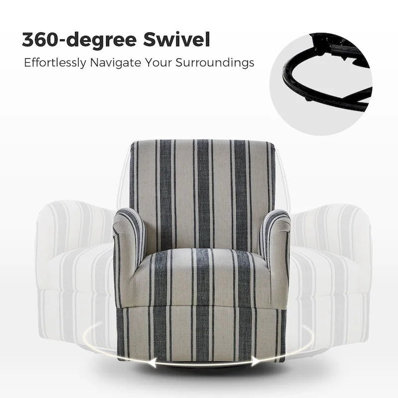 Pancy Traditional Swivel Armchair with Jacobean Strip Pattern by HOLALA HOME
