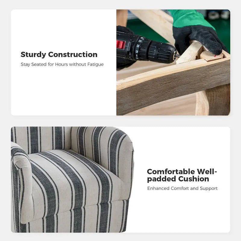 Pancy Traditional Swivel Armchair with Jacobean Strip Pattern by HOLALA HOME