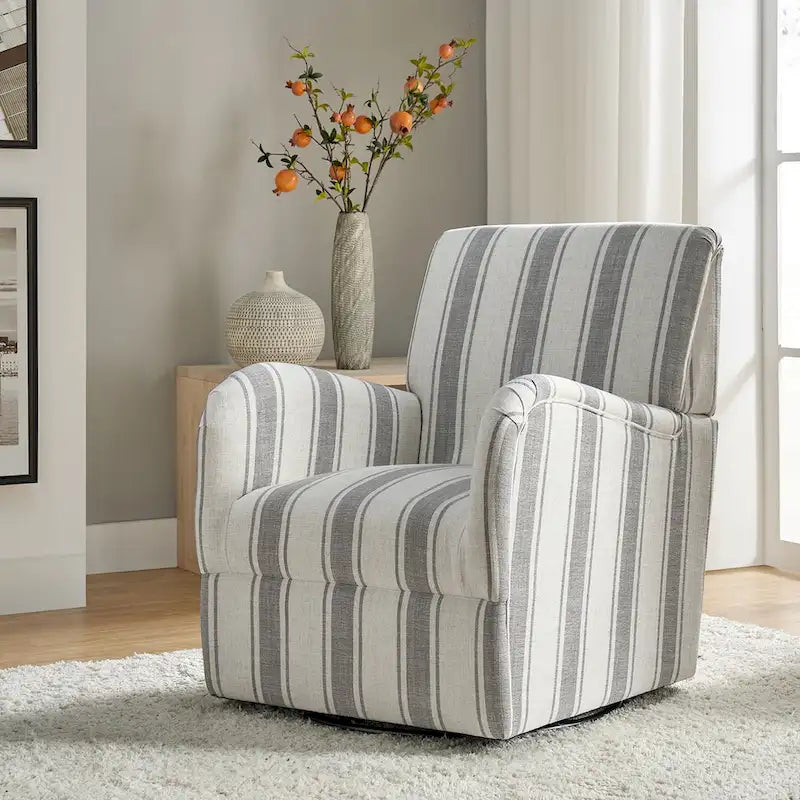 Pancy Traditional Swivel Armchair with Jacobean Strip Pattern by HOLALA HOME