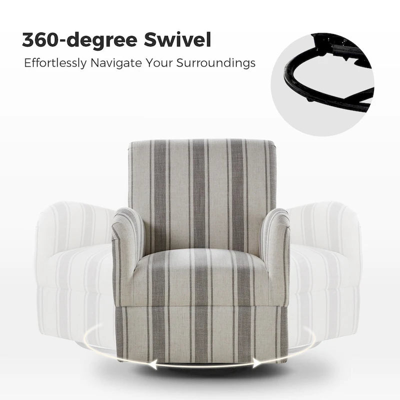 Pancy Traditional Swivel Armchair with Jacobean Strip Pattern by HOLALA HOME