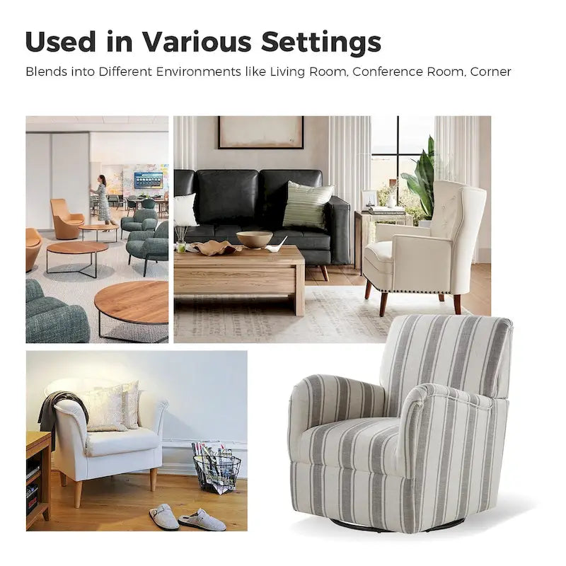 Pancy Traditional Swivel Armchair with Jacobean Strip Pattern by HOLALA HOME