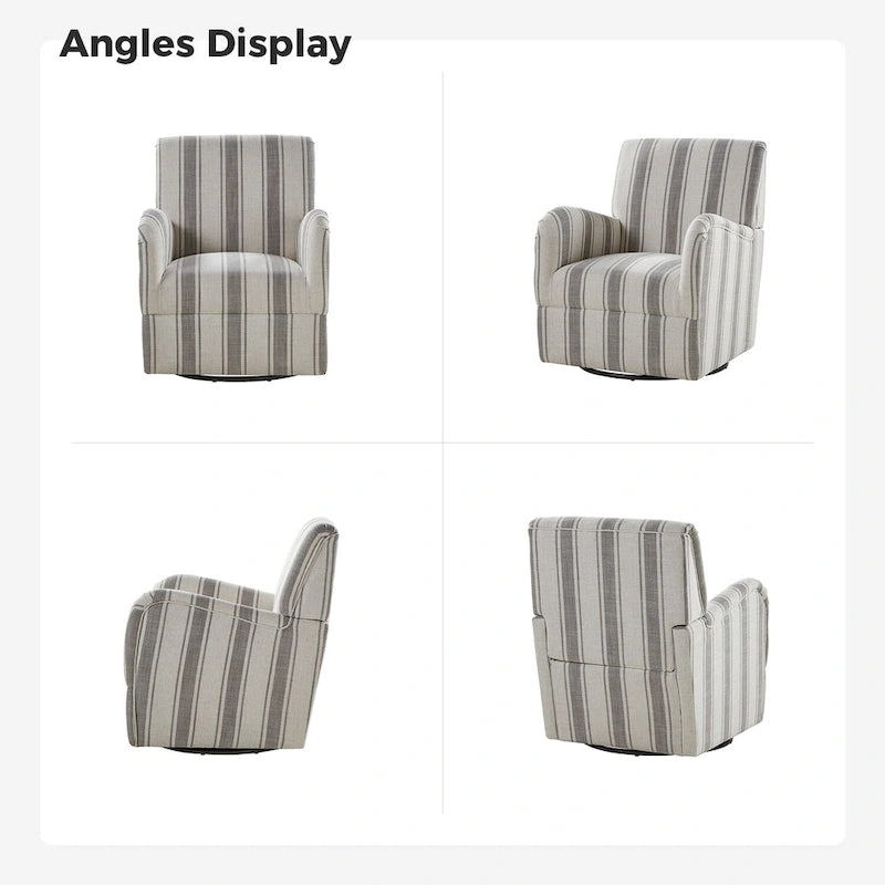 Pancy Traditional Swivel Armchair with Jacobean Strip Pattern by HOLALA HOME