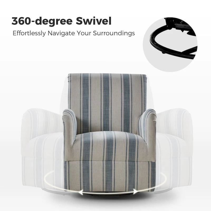 Pancy Traditional Swivel Armchair with Jacobean Strip Pattern by HOLALA HOME