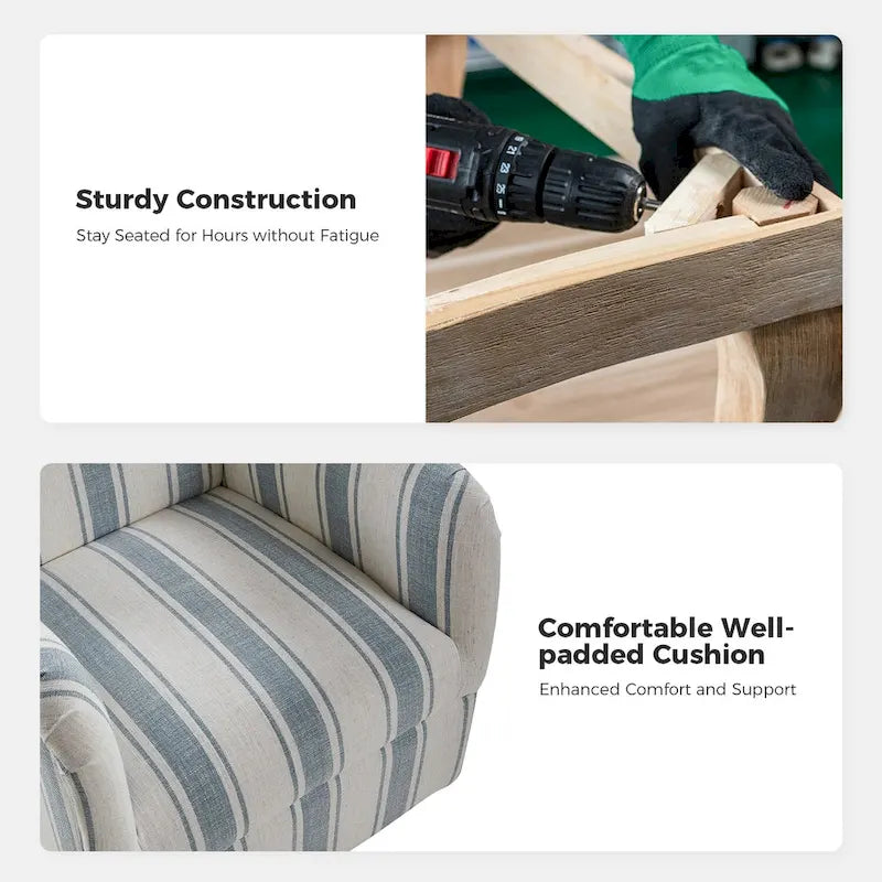 Pancy Traditional Swivel Armchair with Jacobean Strip Pattern by HOLALA HOME