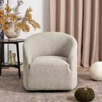 KINWELL 32W Boucle Upholstered Swivel Barrel Accent Armchair