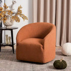 KINWELL 32W Boucle Upholstered Swivel Barrel Accent Armchair