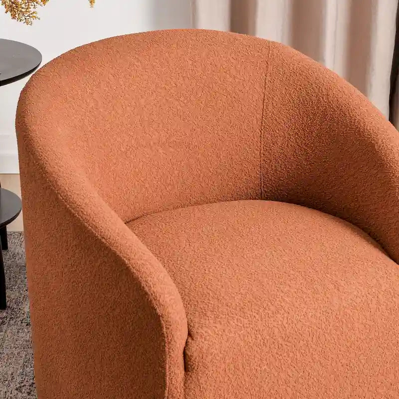 KINWELL 32W Boucle Upholstered Swivel Barrel Accent Armchair