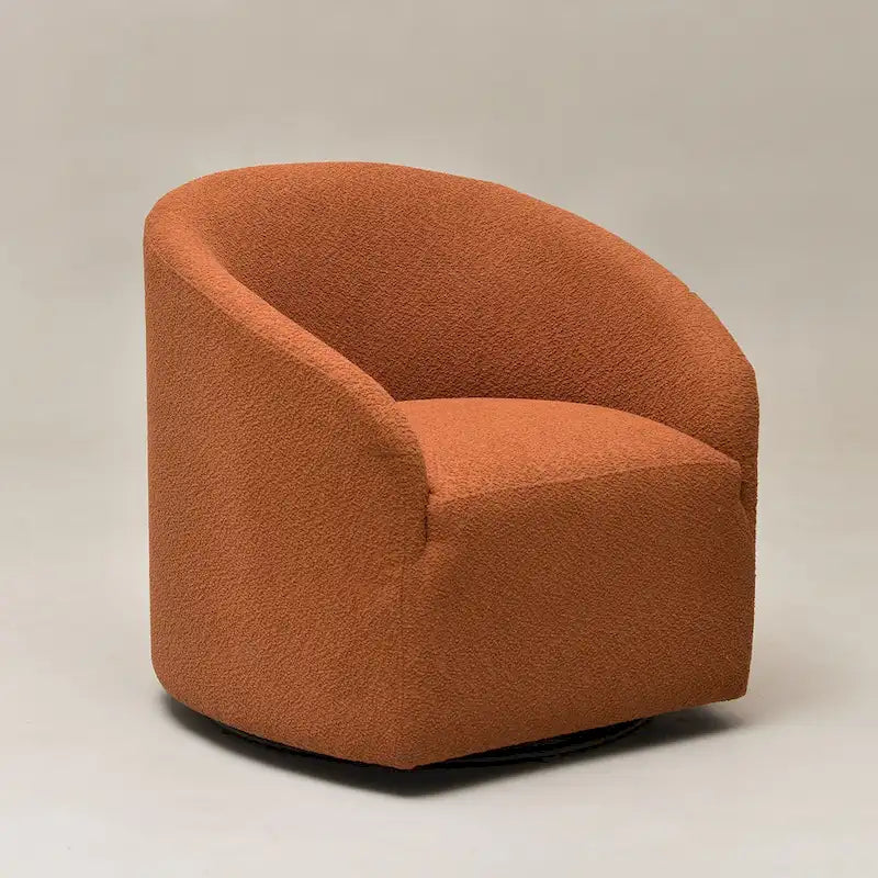 KINWELL 32W Boucle Upholstered Swivel Barrel Accent Armchair