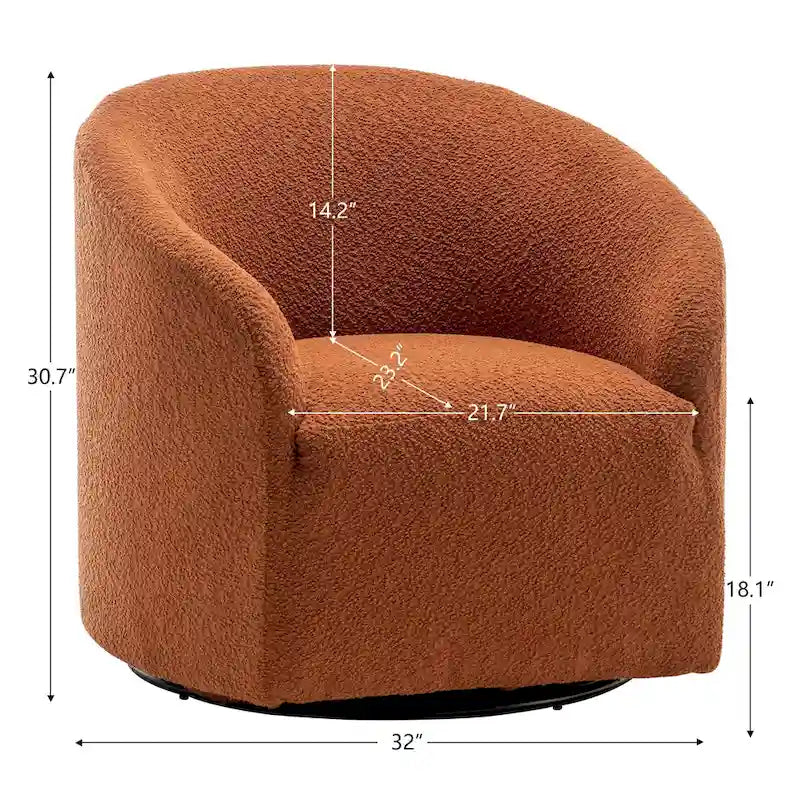KINWELL 32W Boucle Upholstered Swivel Barrel Accent Armchair