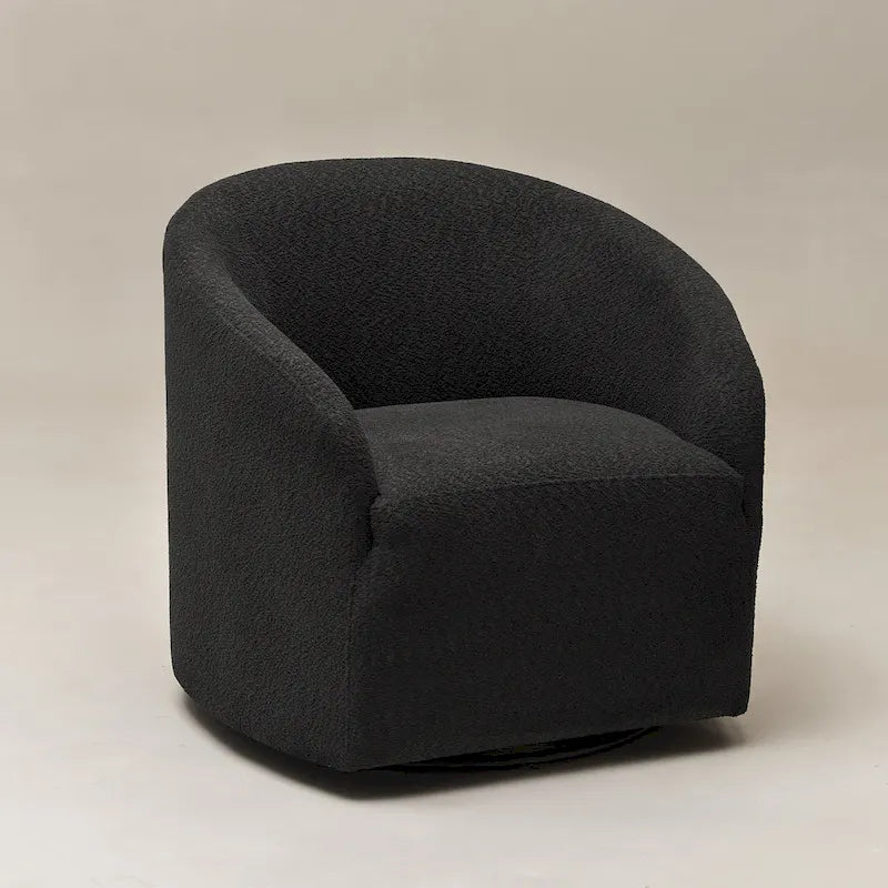 KINWELL 32W Boucle Upholstered Swivel Barrel Accent Armchair