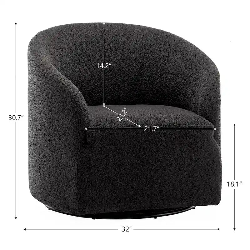 KINWELL 32W Boucle Upholstered Swivel Barrel Accent Armchair