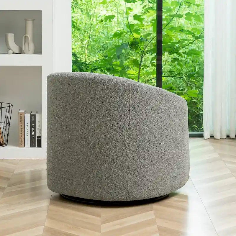 KINWELL 32W Boucle Upholstered Swivel Barrel Accent Armchair