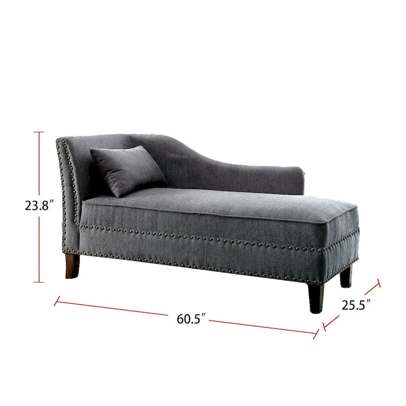 Fabric and Wood Chaise in Beige Finish