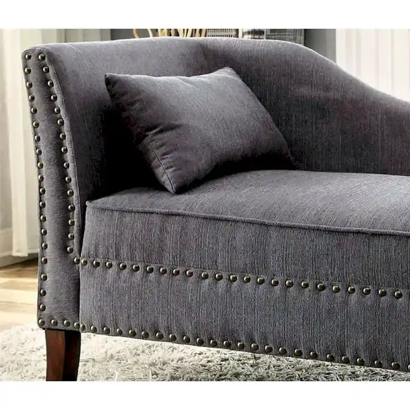 Fabric and Wood Chaise in Beige Finish