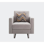 Linen Fabric Armchair with Metal Legs, Side Pockets, and Pillow