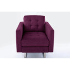 Linen Fabric Armchair with Metal Legs, Side Pockets, and Pillow