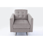 Linen Fabric Armchair with Metal Legs, Side Pockets, and Pillow