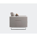 Linen Fabric Armchair with Metal Legs, Side Pockets, and Pillow