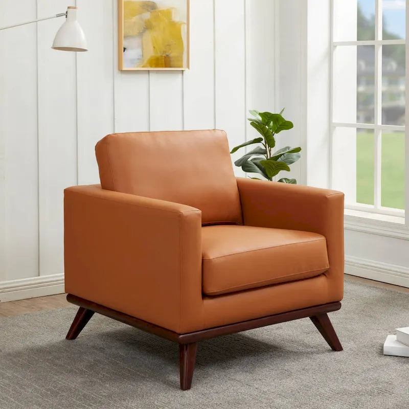 Chester Mid-Century Modern One-Seater Sofa Leather Accent Arm Chair for Living Room Bedroom Lounge - 33.46