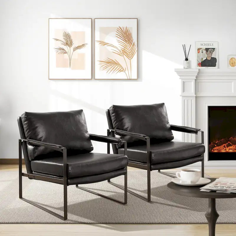 Art Leon Modern Faux Leather Accent Chairs Set of 2
