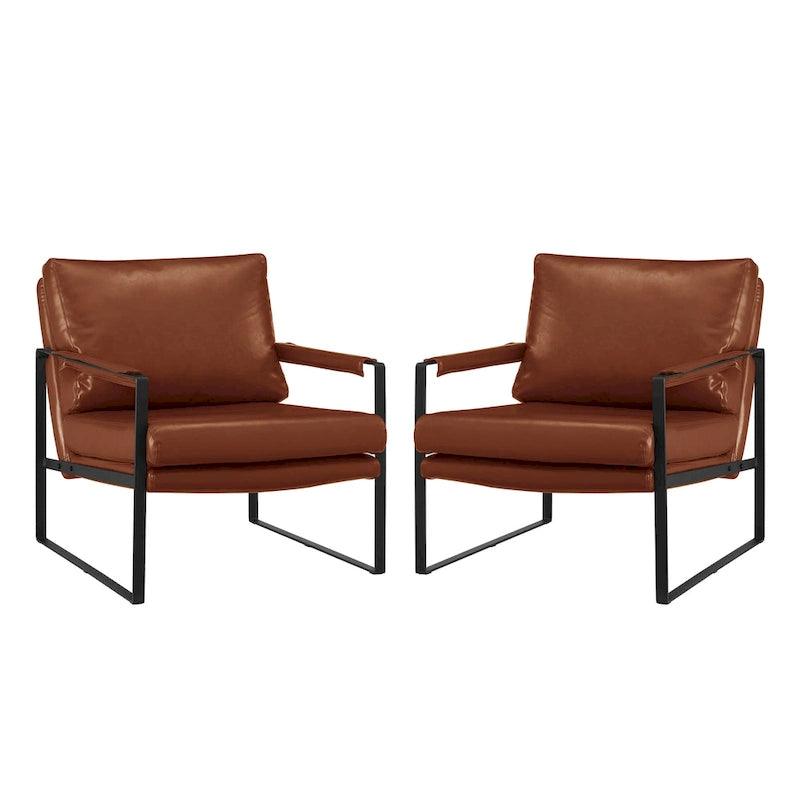 Art Leon Modern Faux Leather Accent Chairs Set of 2