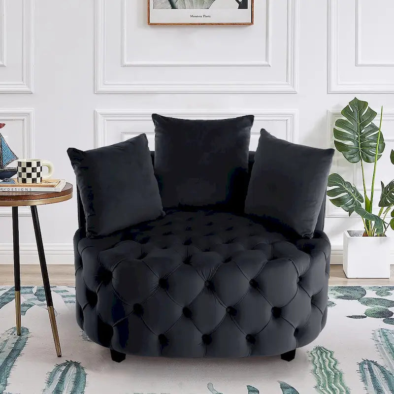 Velvet Modern Leisure Big Classical Barrel Chair with 2 Pillows