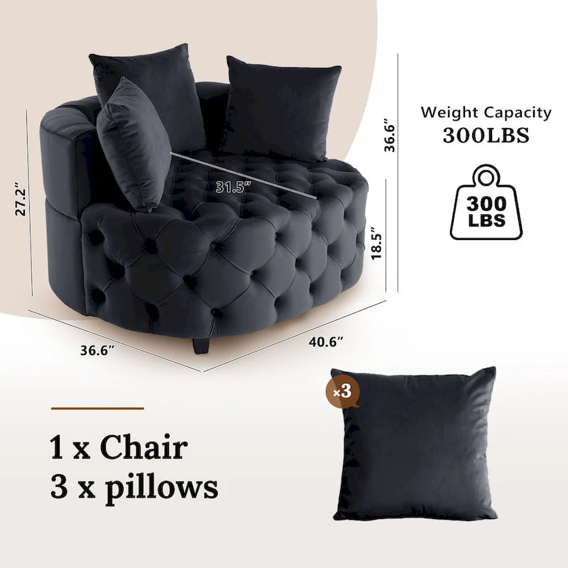Velvet Modern Leisure Big Classical Barrel Chair with 2 Pillows