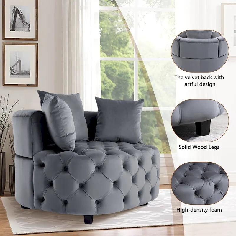 Velvet Modern Leisure Big Classical Barrel Chair with 2 Pillows