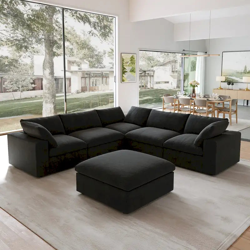 Modern V Shape Couches for Living Room, 6-Seats Modular Convertible Sectional Sofa Couch with Removable Cushion Covers