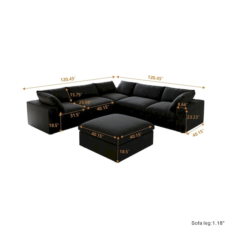 Modern V Shape Couches for Living Room, 6-Seats Modular Convertible Sectional Sofa Couch with Removable Cushion Covers