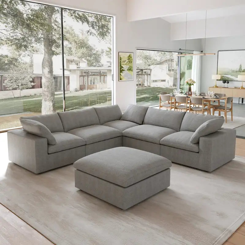Modern V Shape Couches for Living Room, 6-Seats Modular Convertible Sectional Sofa Couch with Removable Cushion Covers