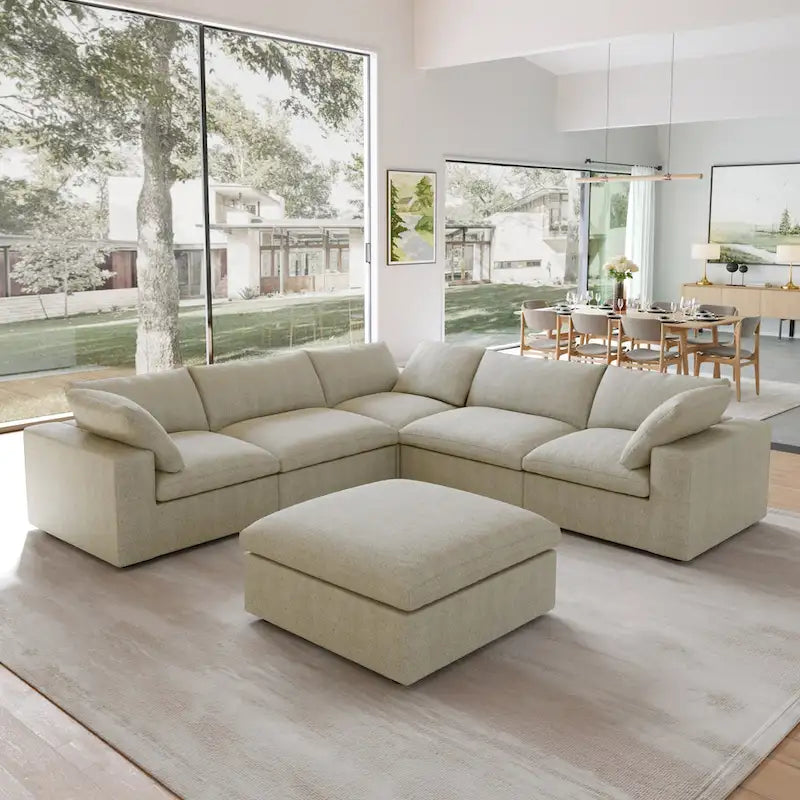 Modern V Shape Couches for Living Room, 6-Seats Modular Convertible Sectional Sofa Couch with Removable Cushion Covers