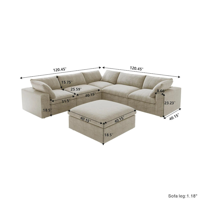 Modern V Shape Couches for Living Room, 6-Seats Modular Convertible Sectional Sofa Couch with Removable Cushion Covers