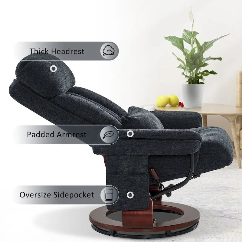 MCombo Swivel Recliner with Ottoman, Leisure Office Chair, Ergonomic Lounge chair, Chenille Fabric 4687